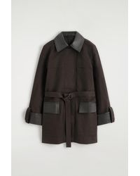 COS - Leather-Trimmed Cotton Field Coat - Lyst