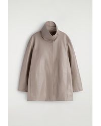 COS - Oversized Leather Mock-Neck Bomber Jacket - Lyst