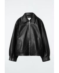 COS - Oversized Collared Leather Jacket - Lyst