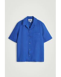 COS - Camp-collar Linen Shirt In Blue - Lyst