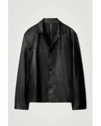 COS - Camp-Collar Leather Jacket - Lyst