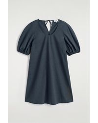 COS - Puff-Sleeve Cotton Mini Dress - Lyst