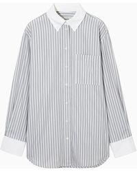 COS - Oversized Contrast-trim Pinstriped Shirt - Lyst