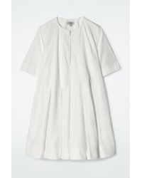COS - Pleated Zip-Up Cotton Mini Dress - Lyst