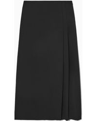COS Pleated Wool Midi Wrap Skirt - Black