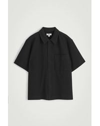 COS - Textured Cotton-Jersey Zip-Up Shirt - Lyst