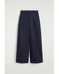 COS - Cotton-Twill Wide-Leg Turn-Up Pants - Lyst