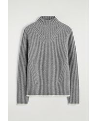COS - Ribbed Wool Funnel-Neck Jumper - Lyst