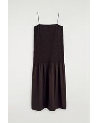 COS - Ruched Dropped-Waist Poplin Midi Dress - Lyst