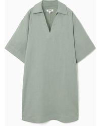 COS - Open-collar Linen Shirt Dress - Lyst