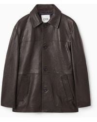 COS - Collared Grained-leather Jacket - Lyst