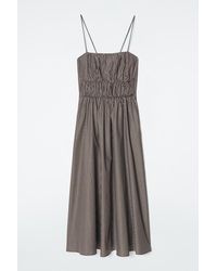 COS - Striped Gathered-Waist Midi Dress - Lyst