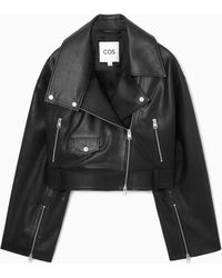 COS - Oversized Cropped Leather Biker Jacket - Lyst