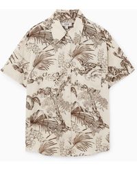 COS - Botanical-print Short-sleeved Linen Shirt - Lyst