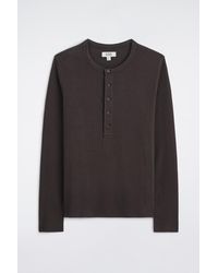 COS - Slim Ribbed Cotton Long-Sleeved Henley T-Shirt - Lyst