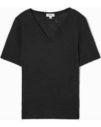 COS - V-neck Linen T-shirt - Lyst