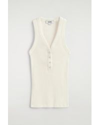 COS - Ribbed-Knit Henley Tank Top - Lyst