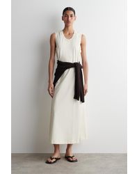 COS - Midikleid Aus Baumwolle Mit Raffungen - Lyst