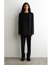 COS スカルプテッドカラーレスウールブレザー COLLARLESS WOOL BLAZER 襟なしウールブレザー navy｜COS コス 公式