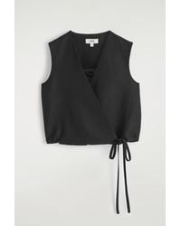 COS - Tie-Detail Linen-Blend Wrap Waistcoat - Lyst
