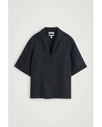 COS - Open-collar Linen Shirt In Navy - Lyst