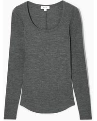 COS - Scoop-neck Merino Wool Long-sleeved Top - Lyst