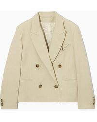 COS - Double-breasted Cropped Linen-blend Blazer - Lyst