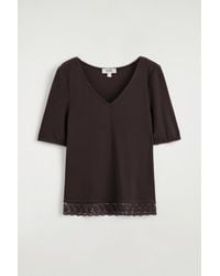 COS - Lace-Trimmed Ribbed V-Neck T-Shirt - Lyst