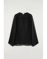 COS - Tie-Front Pleated Georgette Blouse - Lyst