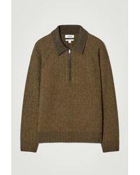COS - Collared Merino Wool-Yak Blend Half-Zip Jumper - Lyst