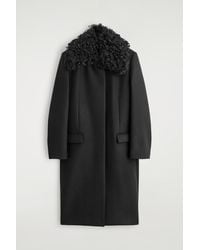 COS - Shearling-Collar Wool Long Coat - Lyst
