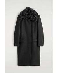 COS - Shearling-Collar Wool Long Coat - Lyst
