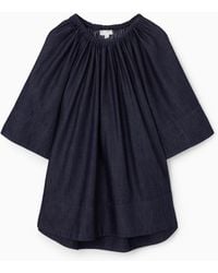 COS - Oversized Denim Off-the-shoulder Blouse - Lyst