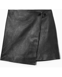 COS - Leather Mini Wrap Skirt - Lyst