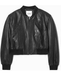 COS - Oversized Appliquéd Leather Bomber Jacket - Lyst