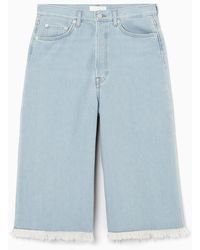COS - Lange Jeans-shorts Mit Fransenkanten - Lyst