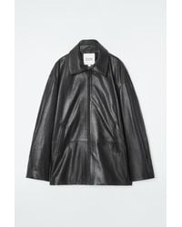 COS - Waisted Leather Trucker Jacket - Lyst
