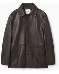 COS - Collared Grained-leather Jacket - Lyst