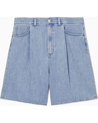 COS - Pleated A-line Denim Shorts - Lyst