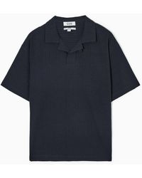COS Camp-collar Seersucker Polo Shirt - Blue