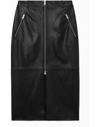 COS - Zip-up Leather Midi Skirt - Lyst