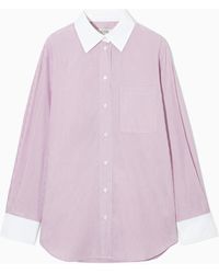 COS - Oversized Contrast-trim Pinstriped Shirt - Lyst