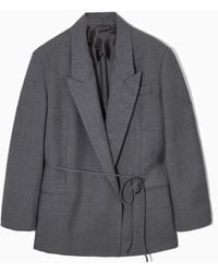 COS - Belted Double-breasted Wool Blazer - Lyst