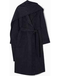 COS - Oversized Pinstriped Wool Scarf Coat - Lyst
