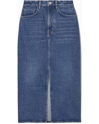 COS Front-slit Denim Midi Skirt - Blue