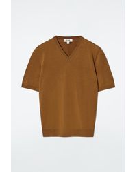 COS - Knitted Cotton V-Neck T-Shirt - Lyst