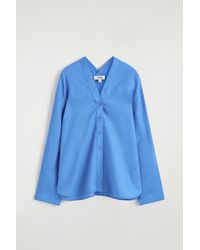 COS - Button-Detail Linen V-Neck Shirt - Lyst