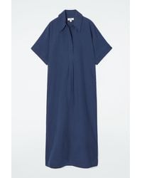 COS - Linen-blend Midi Shirt Dress - Lyst