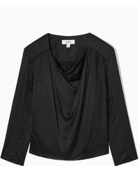 COS - Draped Cowl-neck Satin Top - Lyst