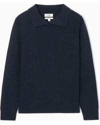COS - Open-collar Wool And Cashmere Polo Shirt - Lyst